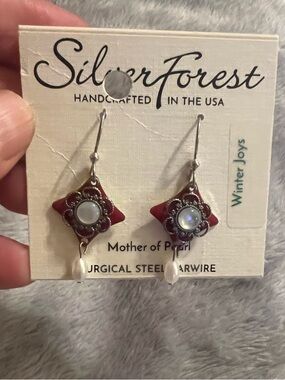 Silver Forest US Made Surgical Steel Wire Pierced Earrings, MOP, new on card
